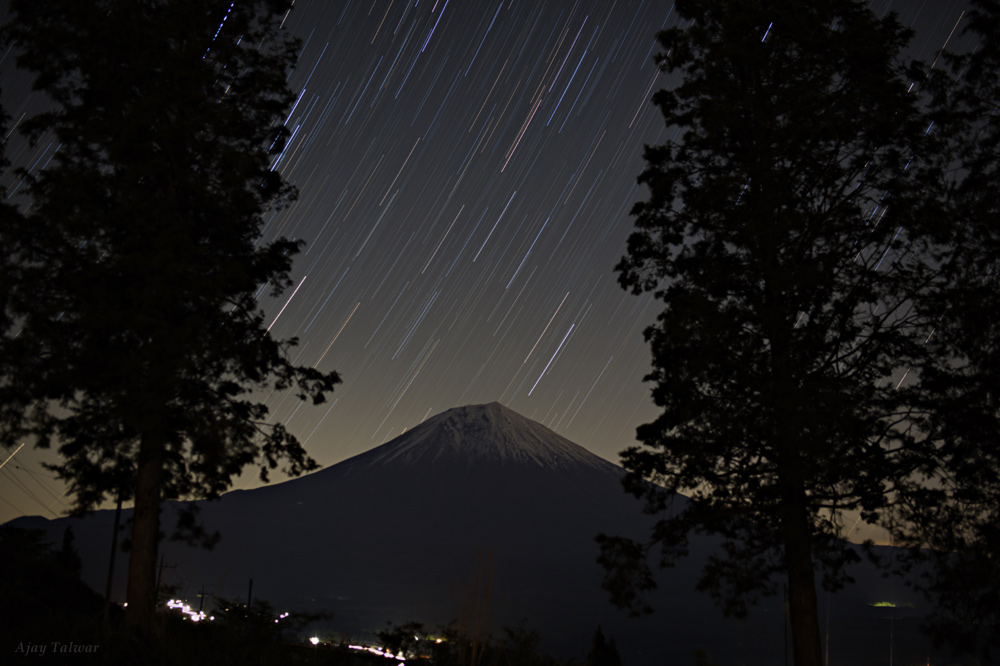 Star Trails Streak Over Mount Fuji in Serene Picture